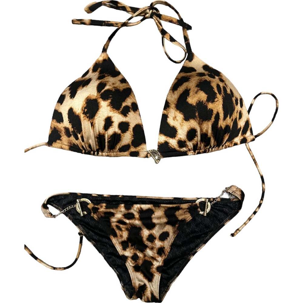 RARE NWOT Victoria’s Secret Gold Toggle Leopard Push Up Bikini Top LG Bottoms SM